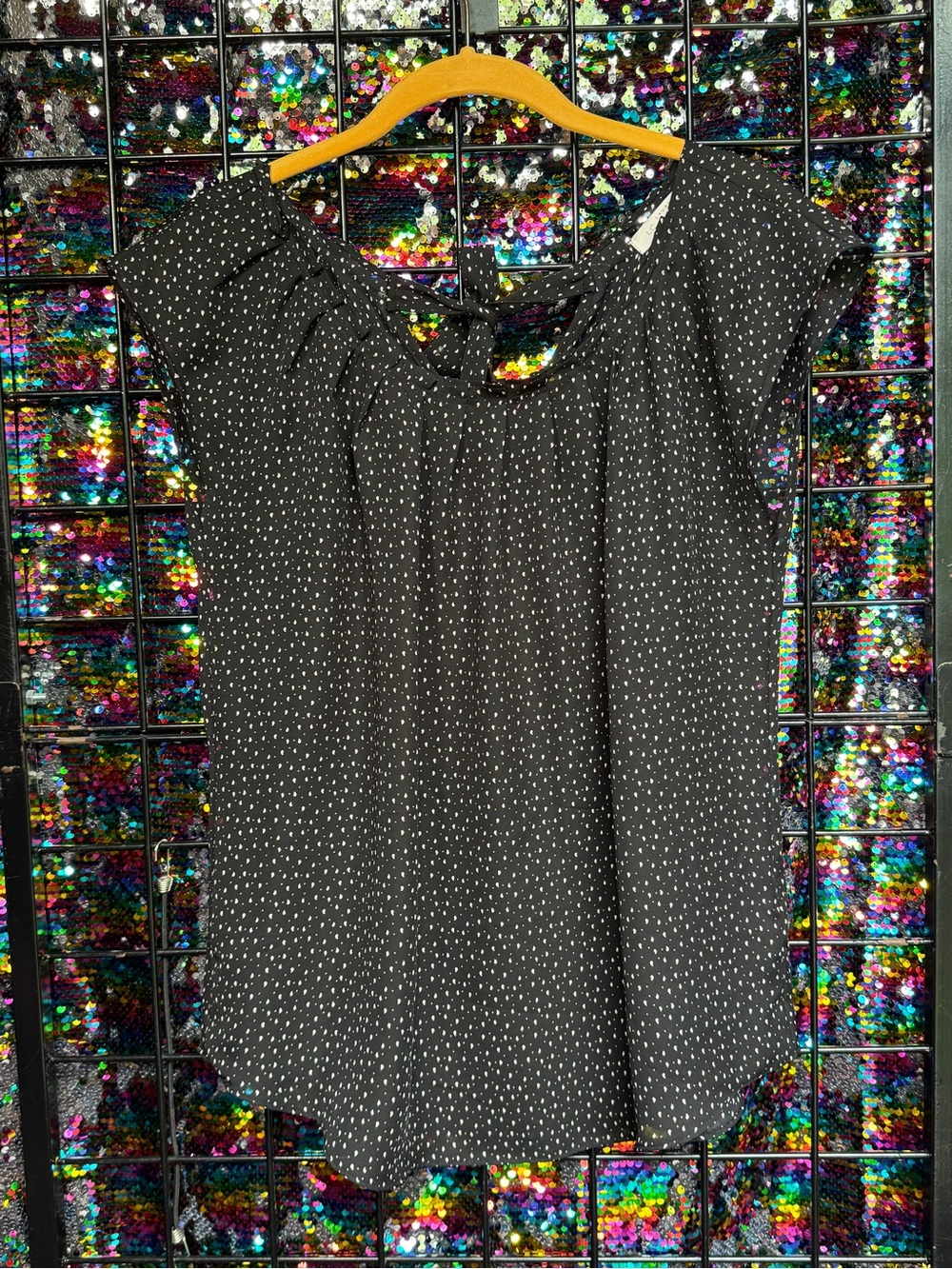 LC Lauren Conrad Black Blouse with White Paisley Dot Print